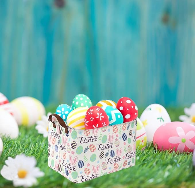 Sanjiaofeng Rectangular3Pack Easter baskets , Kids Easter Storage Bins Organizer.Boys and Girls,Easter Bunny Eggs Decor,Toys,Books,Easter Gifts . (3Pack Easter)