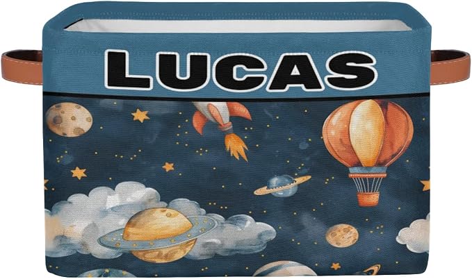 Custom Rectangular Baby Storage Basket, Kids Toys Bin, Books Shelf Basket, Clothes Towel Storage Bin for Nursery, Gift Basket, Pet Basket, Hot Air Balloon Cloud Planet Cartoon