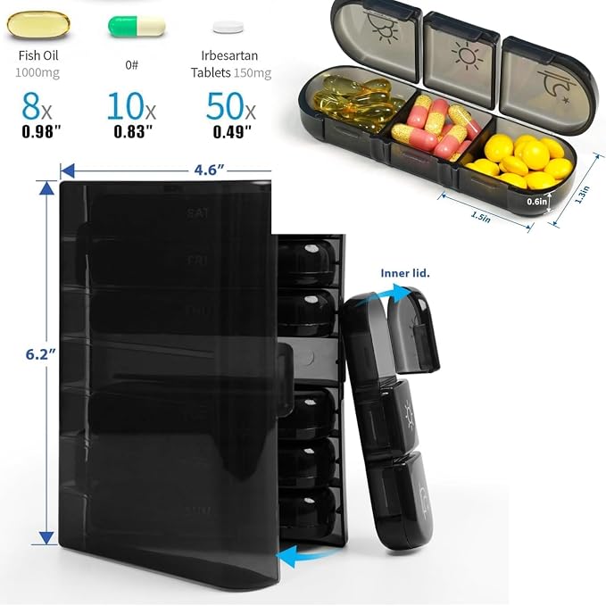 Weekly Pill Organizer 7 Day 3 Times, Portable Pill Organizer | BPA Free Pill Case, Travel Daily Pill Box Reminder, Medication Organizer for Vitamins, Supplements