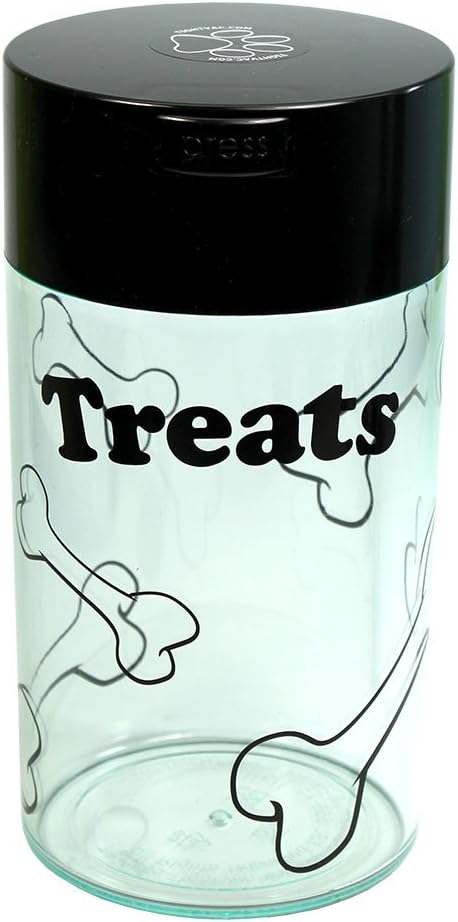 Pawvac 3 to 12 Ounces Container, Airtight Pet Food and Treats Storage Jar - Patented Vacuum Seal Container for Pet Food, Treats and other Dry Goods - Clear with Treats Logo