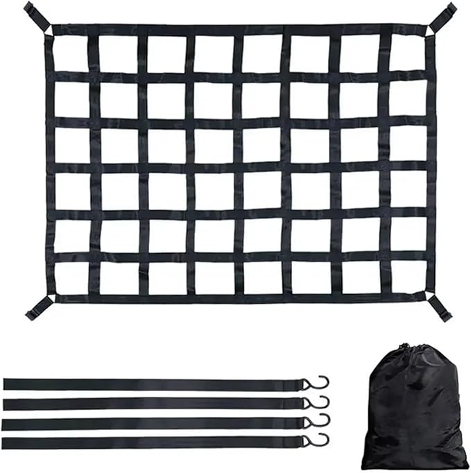 Car Nets 127X106cm/167X127cm/208X127cm Heavy Cargo Net Truck Trunk Roof Cargo Network Card For Trailer Luggage Net聽聽(Gray 4Pcs LHD)
