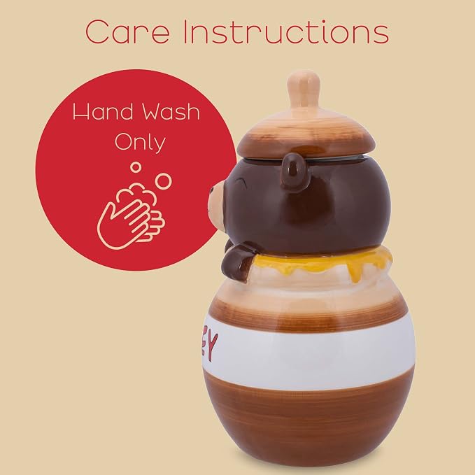 Dolomite Ceramic 11.1 x 6.3 Everyday Cookie & Candy Jar with Airtight Lid: Perfect for Kitchen Canisters, Pet Treat Containers & Decorative Storage, Smiling Brown Bear in Honey Jar