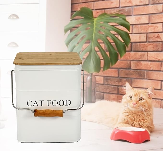Farmhouse Cat Food Storage Container,6L Cat Food Canisters,Pet Foods Container Hold 5~6lbs Cat Food Treats,Airtight Cats food Storage with Lid and Scoop,Kibble Containers Countertop-White