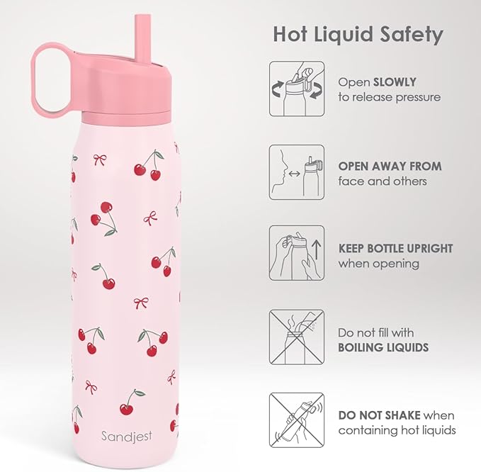 Cherry Water Bottle with Twist Lid Insulated Stainless Steel 20oz, Travel Water Bottles for Sports & Gym, Gift for Women Girfriend Birthday Christmas