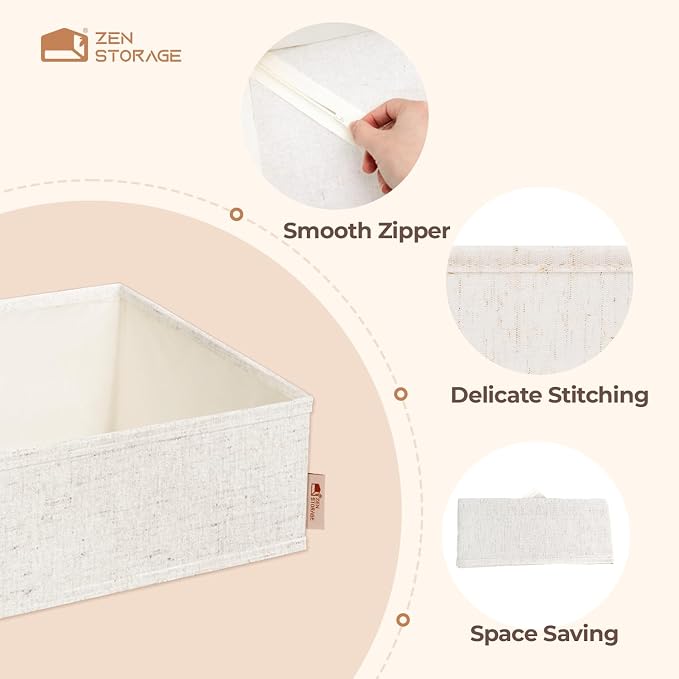 ZenStortage 12Pack Drawer Organizers Clothes, Linen Nursery Drawer Divider | Natural Cotton Linen Fabric, 3 Sizes for Flexible Combinations, Skin-Friendly Material, Foldable Zipper Design