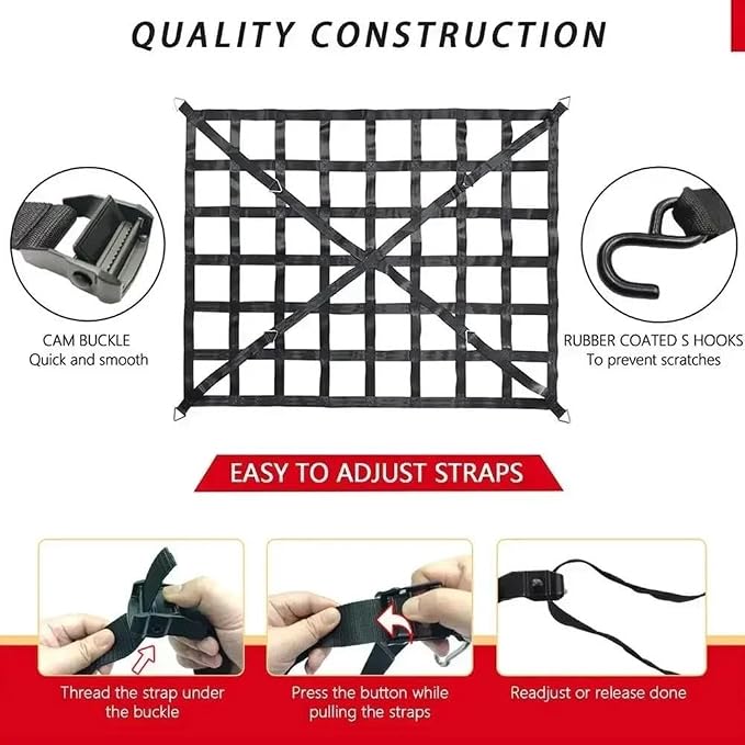 Car Nets 127X106cm/167X127cm/208X127cm Heavy Cargo Net Truck Trunk Roof Cargo Network Card For Trailer Luggage Net聽聽(MX)