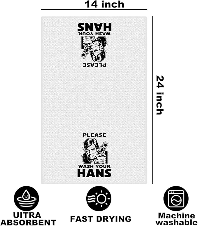 Please Wash Your Hans Kitchen Towels 14x24 Inch, S Wars Dish Towel Waffle Weave Hand Cloth Tea Towel, Funny Kitchen Accessories, Geek Home Kitchen Bathroom Decor, Housewarming Gifts