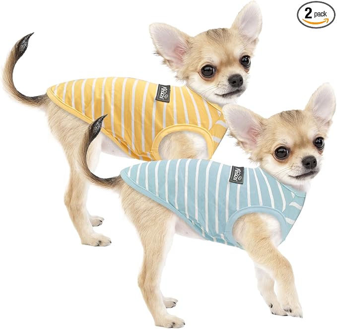 MIHACHI Dog Shirts Cotton Striped T-Shirt, Summer Pet Clothes for Small Dogs, 2-Pack Soft Puppy Apparel Cat Tee, Sleeveless Lightweight, Quick Dry, Breathable,Stretchy for Chiuahaha, Blue Yellow XS