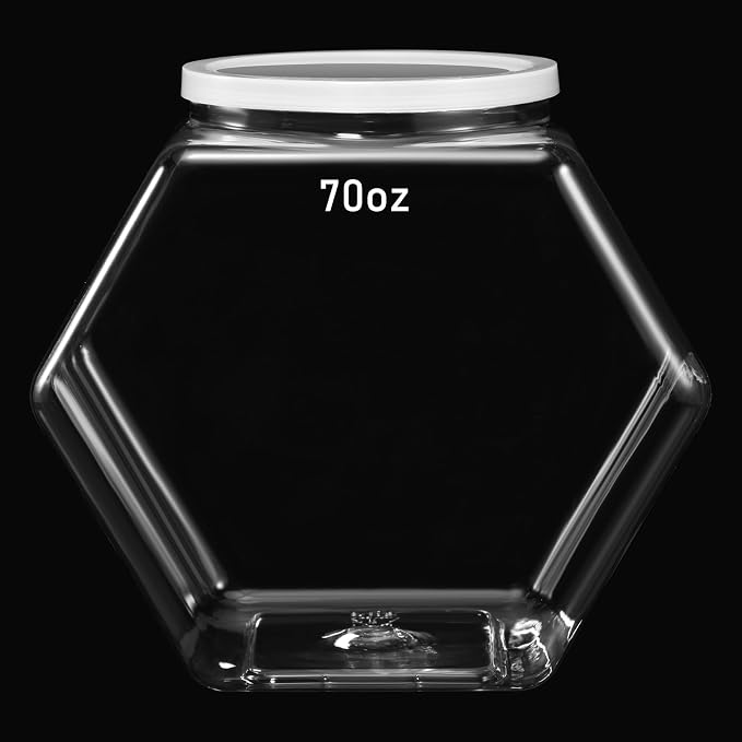 Uiifan Plastic Candy Jar with Lid Clear Hexagonal Fish Bowls,70 Oz | Clear Cookie Jar Desk Pet Display, Dog Food Craft Supplies Coffee Pod Storage, Wide Mouth Easy Access Organizer