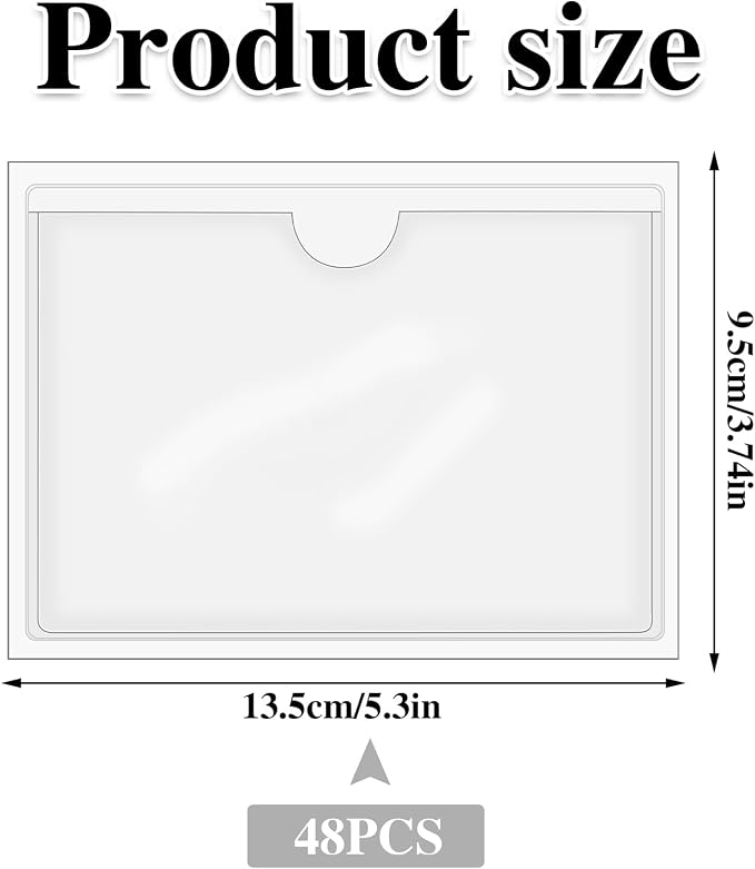 48 Pack Adhesive Index Card Holders, Clear 3 x 5 Label Pockets | Clear Pvc, Top-Loading Design, Sticks To Bins Shelves Boxes And Bags, Easy Insert/Remove, Water And Dust Resistant