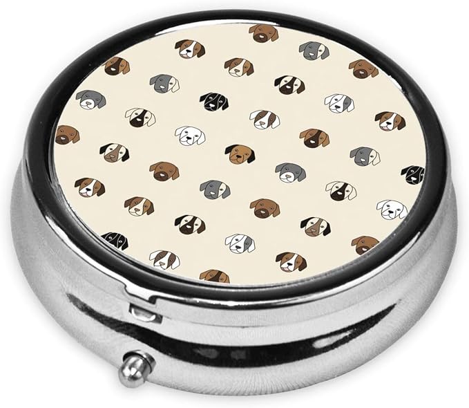 Portable Pill Organizer, Pitbull Heads Round Cute Container, Mini Case for Vitamins, Travel Holder Purse Use for Women