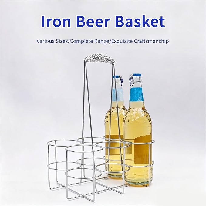 6 Pack Beverage Carriers with Ergonomic Handle Portable, L, B L | Storage Rack for BBQs and Gatherings, Carry Basket for Entertaining and Outdoor Use, Metal Wire Design
