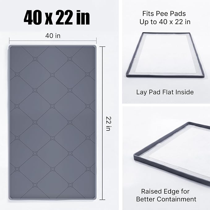 Dog Pee Pad Holder Tray, Silicone Mat 40 x 22 in, Raised Edge | Raised leakproof edge, waterproof silicone, easy-clean surface, for puppy training, senior dogs, home use