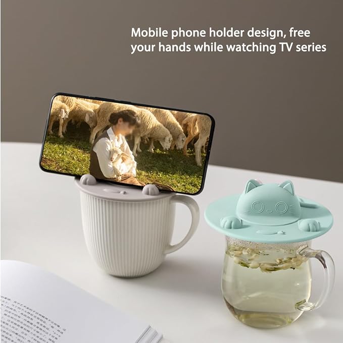 3 Pack Cat Silicone Cup Covers, Tea Bag Holders for Mugs, 4 inch | Reusable Drink Lids Secure Strings and Help Keep Coffee Warm While Blocking Dust, Pet Hair and Bugs