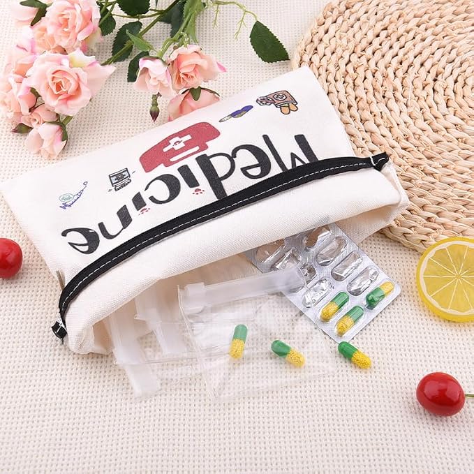 Doggie Medicine Bag with Pill Bags for Travel Medical Med Storage Bags with Zipper Dog Things Canvas Bag for Dog Mom Christmas Birthday Gifts for Doggie Dad Travel Cosmetic Makeup Bags Organizer Pouch