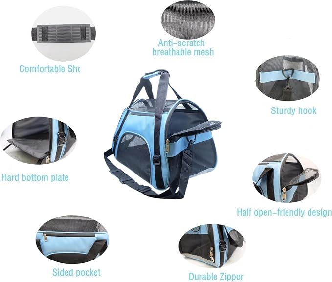 ZaneSun Cat Carrier,Soft-Sided Pet Travel Carrier for Cats,Dogs Puppy Comfort Portable Foldable Pet Bag Airline Approved (Medium-Blue)