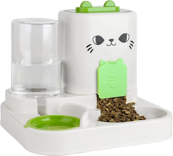 Gravity Pet Feeder Water Dispenser Combo for Cats & Dogs – 2-in-1 Automatic Food & Water Station, Large Capacity, Non-Slip Base, Easy to Clean, Travel Ready (Green)