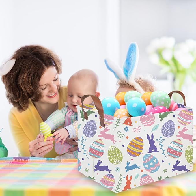 FXOLCSHE Rectangular 3pack Easter basket,Easter basket empty,Kids Toy Storage Basket for baby Bedroom,Toy Gift Organizerm,Kids Storage Bin,Easter gift box(Cute Easter egg)