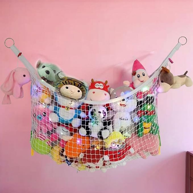 Filled animal net, suitable for flat walls, wall-mounted decorative net bags and storage bags (white). For displaying and storing plush toys and storage mesh bag background wall (1m)