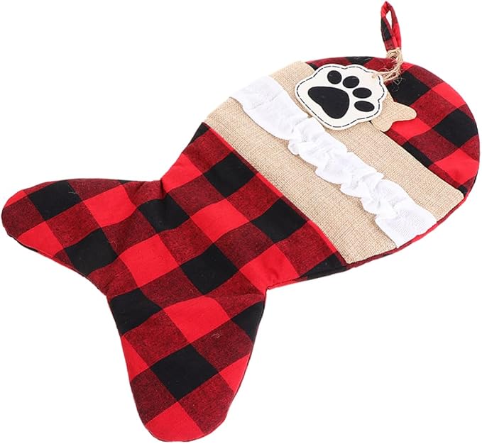 NULYLU 1pc Christmas Pet Sock Bag and Plaid Design Cute Candy Pouch for Holiday Storage and Decorations for Filling and Stocking Stuffers