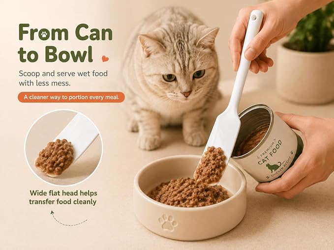 Meow&Woof Cat Wet Food Spoon, Mini Spatula for Pet Canned Food, BPA Free Silicone Can Spoons for Animal Feeding, Small Jars Spatulas, Easy Clean Scraper for Dog Food Cans-White
