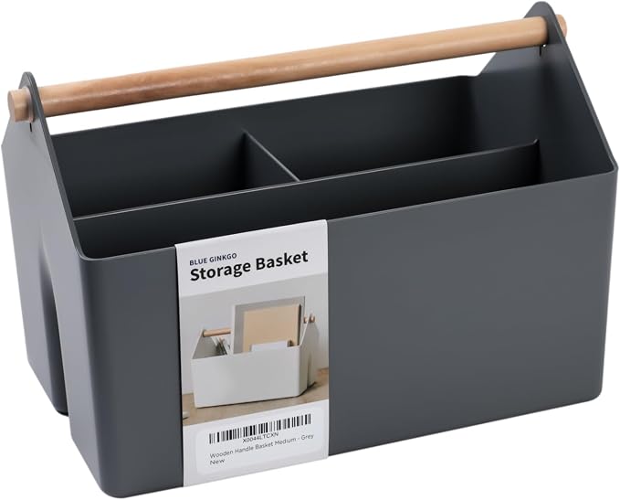 BLUE GINKGO Storage Basket, Medium 4.5L, Grey, Made in Korea | Portable. Divided Storage Bin. Everyday Organization.