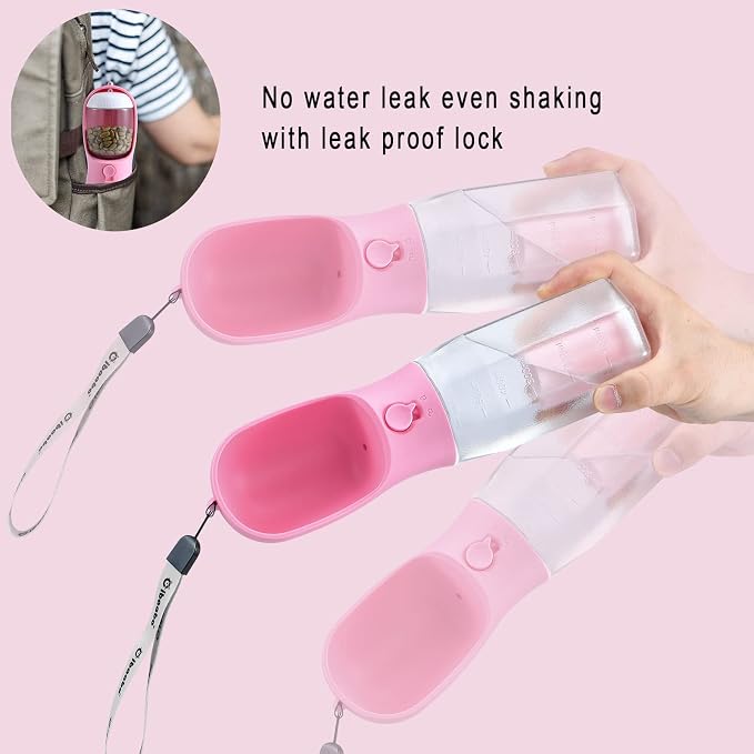 Cibaabo Dog Water Bottle with Food Container & Poop Bag Holder & Filter | Feeding & Hydration & Waste All in One | Travel Puppy Water Bowl | Portable Pet Dispenser | Girl Dog Accessories for Walking