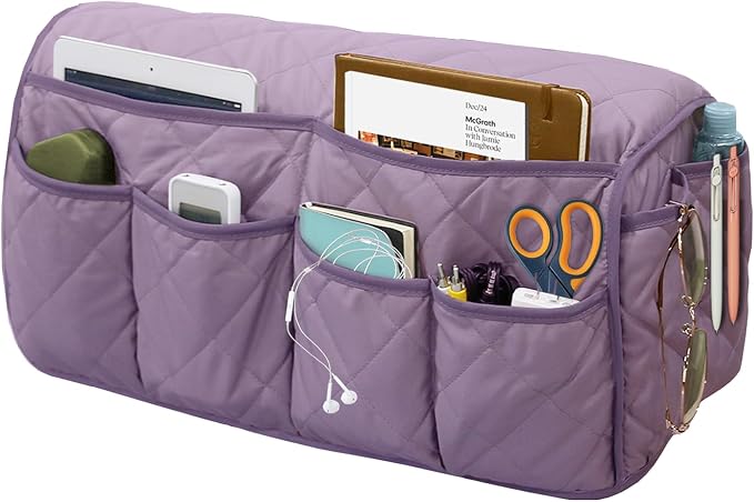 Armchair Caddy, Remote Control Holder for Recliners, Sofa Armrest Organizer, Non Slip Recliner Organizer, Couch Caddy with 14 Pockets Storage for TV Remote, Phone, Magazine (Purple)