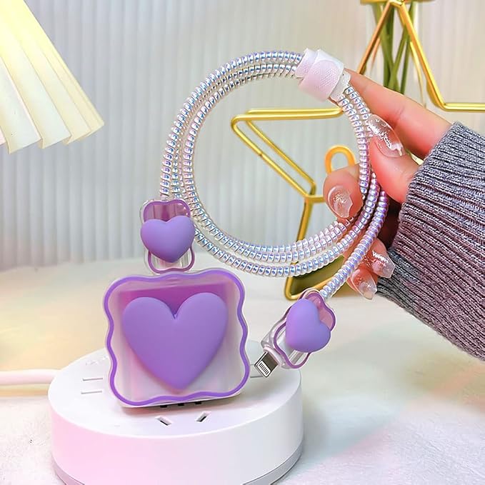 ZOSTLAND 5 in 1 DIY 18W 20W Heart Shape Protector Data Cable USB Charger Line Earphone Wire Saver Organizer Compatible with iPhone 11 12 13 14 15 Pro Max