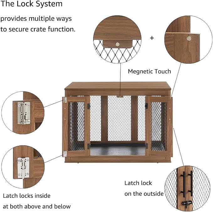 unipaws 37 Inch Furniture Style Dog Crate with Cushion and Tray | Mesh Dog Kennels with Double Doors, End Table Dog House, Medium Crate Indoor Use