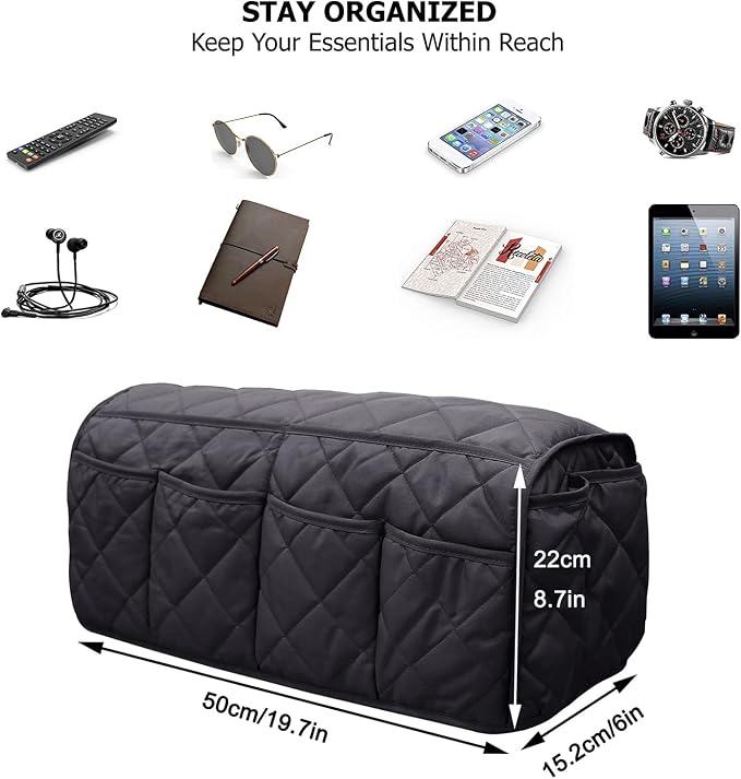 Armchair Caddy for Recliner - Sofa Armrest Organizer with 14 Pockets | Waterproof Remote Control Holder for Recliner, Non-Slip Chair Arm Storage for TV Remote, Phone, Books, Magazine, iPad