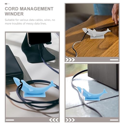 ULTECHNOVO 2pcs Silicone Kitchen Wire Organizer Cord Holder in Blue Animal Shape, Lightweight and Self Adhesive Power Cord Holder for Home, Easily Sticks on Wall, Lovely Cable Management