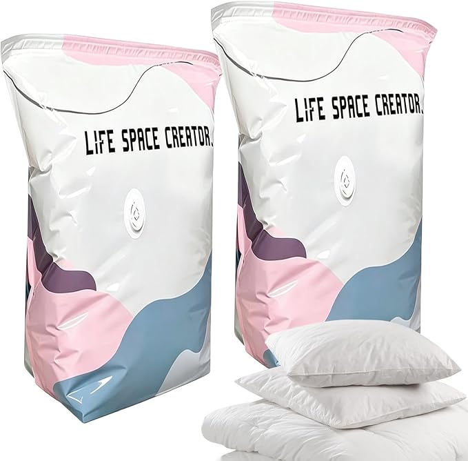 Vacuum Bags for Travel 2 Pieces No-Pump Luggage Compression Storage