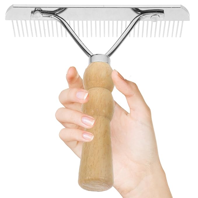 Angoily Horse Nail Rake, Livestock Brush Practical Hair Comb with Wooden Handle Metal Pins, Pet Hairbrush Dog Cat Undercoat Rake Grooming Tool for Cattle Goat Sheep, Cleaning Supply for Removing Mud