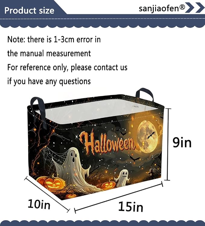 Sanjiaofeng Rectangular Halloween Ghost Storage Basket,Trick or Treat Halloween Basket for Kids,Halloweens‌ Party Candy Gift Baskets(Mysterious Ghost)