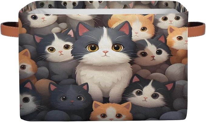 Cute Cats Storage Baskets Collapsible Storage Boxes Nursery Basket with Handles Fabric Storage Organizer Bins for Closet Shelves Book Cloth 15 X 11 X 9.5 IN