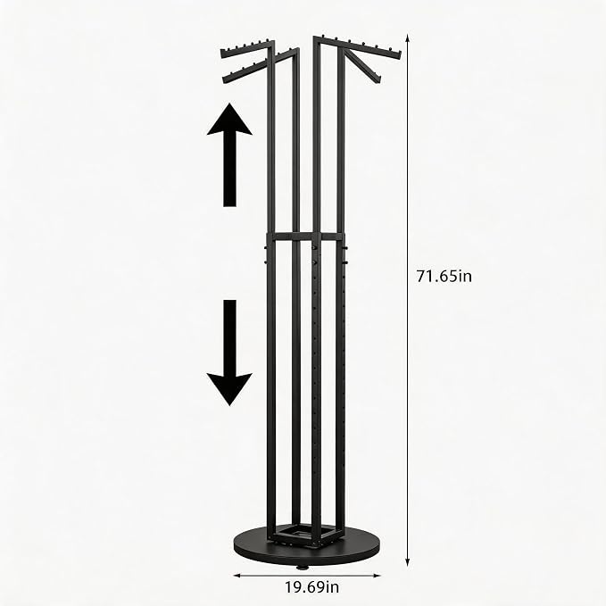 360° Black Rotating Coat Rack, Heavy Duty Metal Garment Rack Height-adjustable, Suitable for Both Adults and Children, Freestanding Clothing Rack for Hanging Clothes, for Bedroom, Retail Store