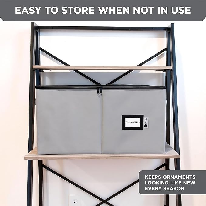 Christmas Ornament Storage Container with Dividers - Box Stores Up to 54 Ornaments, Zippered, Convenient, Adjustable, Large Organizer Bin to Protect Holiday Décor, Fits Most Standard Size, Grey