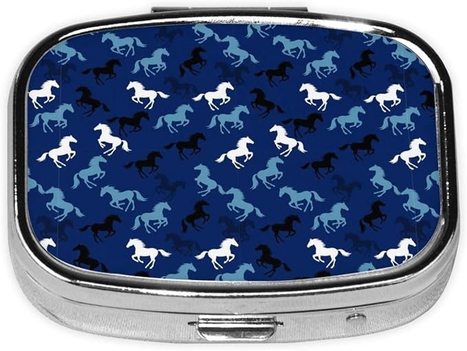 Weekly Pill Box Micro Organizer Vacation Medicine Case Compact Supplement System Travel Kit, Sea Blue Camouflage Camo Horse