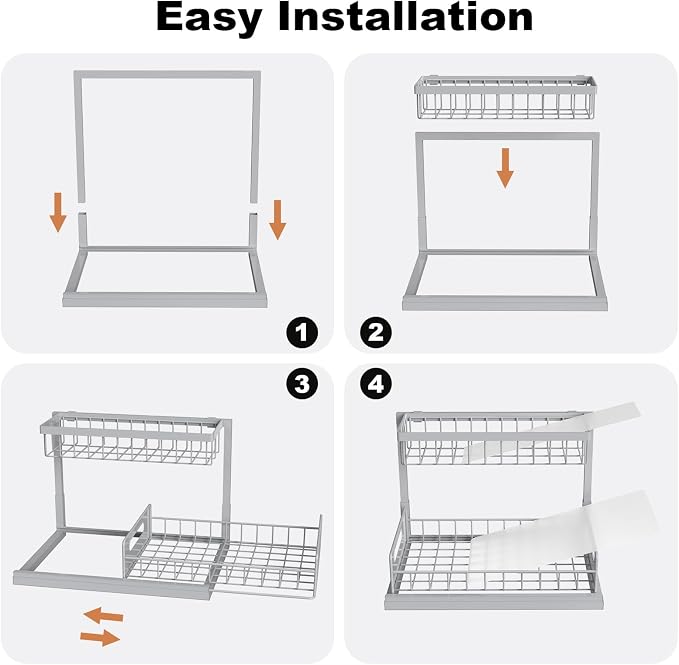 Under Sink Organizer, L-Shaped 2 Tier Pull Out Cabinet Organizer | For Kitchen and Bathroom, Slide Out Under Cabinet Storage, Metal Under Sink Storage with Sliding Drawer, 50 lbs, Grey 2 Pack