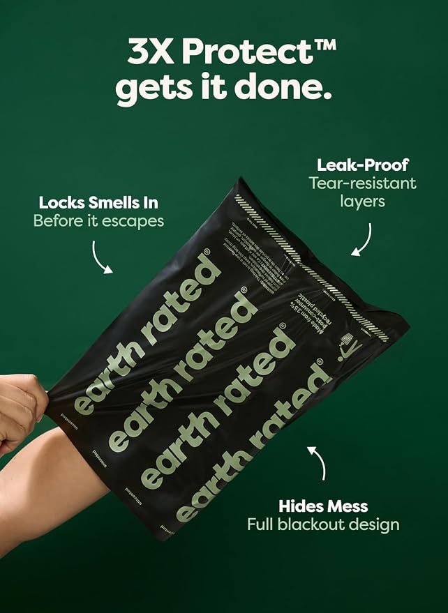 Earth Rated 3X Protect Dog Poop Bag Rolls, Odor Blocking, Unscented, 240 Ct | Leak Proof Extra Thick