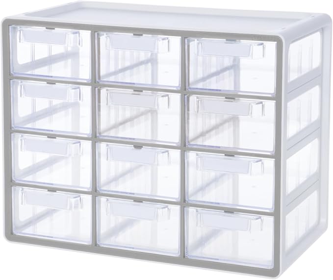 Blue Ginkgo 12-Drawer Storage Cabinet Organizer, Grey, Made in Korea | Stackable. Adjustable. Easy Visibility.