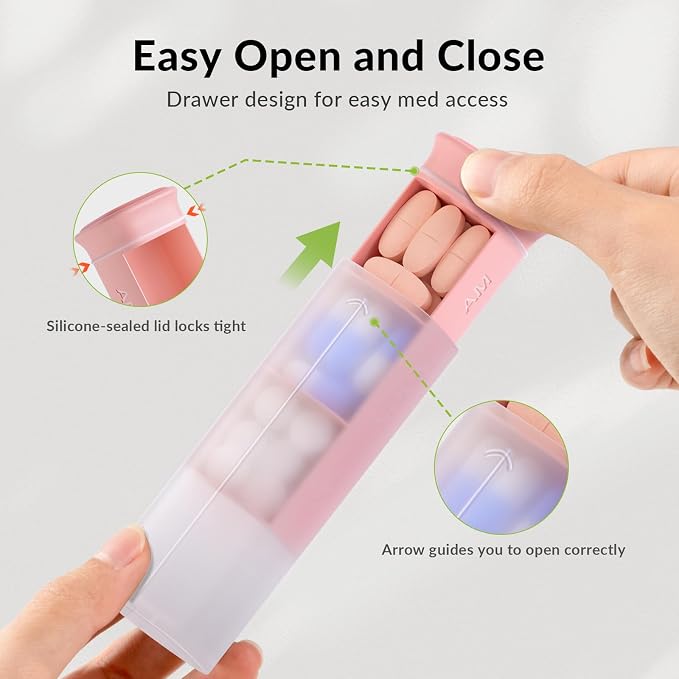 KOVIUU Weekly Pill Organizer 3X a Day, Large Daily 7-Day Pill Box, Pink | Detachable Pill Case with 3 Compartments | Travel Pill Container Holder for Vitamins, Supplements, Medications | BPA-Free