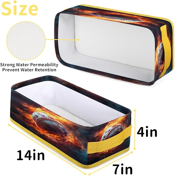Baseball Print Bathroom Storage Basket Waterproof Foldable Storage Bins with Handles Decorative Toilet Paper Storage Basket for Organizing for House Bathroom Toiletries Set of 2