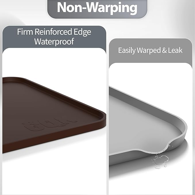 Silicone Dog Food Mat, Waterproof Anti-Slip Pet Feeding Mat with Warped Resistant Raised Edge,Spill-Proof Lip Floor Protection,Dishwasher-Safe Pet Placemat for Dogs & Cats(L 24" x 16" Brown)