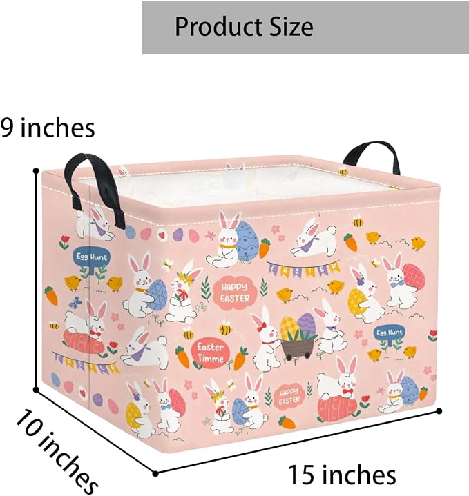 Rectangular Easter Basket Easter Basket for Kids Baby Storage Basket Cute Toy Storage Bin Organizer Shelf Book Basket Easter Room Decor(Pink Purple Easter)