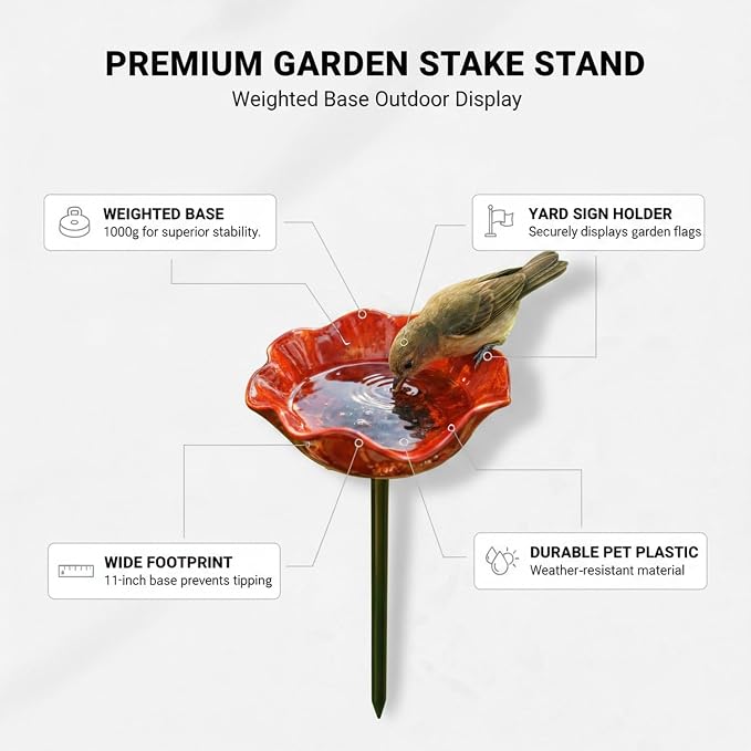 Weighted Garden Stake Stand for Yard Signs & Flags, Durable PET Plastic Outdoor Display Base, Stable Lawn Decoration Holder (Red, 1 Pack)