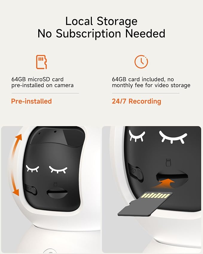 5MP Camera for Home Security, Free 64GB SD Card, Non-Subscription AI Human/Pet/Facial Detection, 3K Dog Cat Pet Camera with Phone APP, 360 Coverage, 2-Way Talk, IR Night Vision, 2.4G 5G Dual Band WiFi