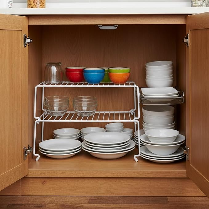 6-Pack Large (15.7x8.54inch) Multi-Level Organizer Rack, Kitchen Shelves for Spice Organization for Cabinet, Pantry Organizers and Storage, Wire Extra Shelf, Desk Organizer, Stackable, White