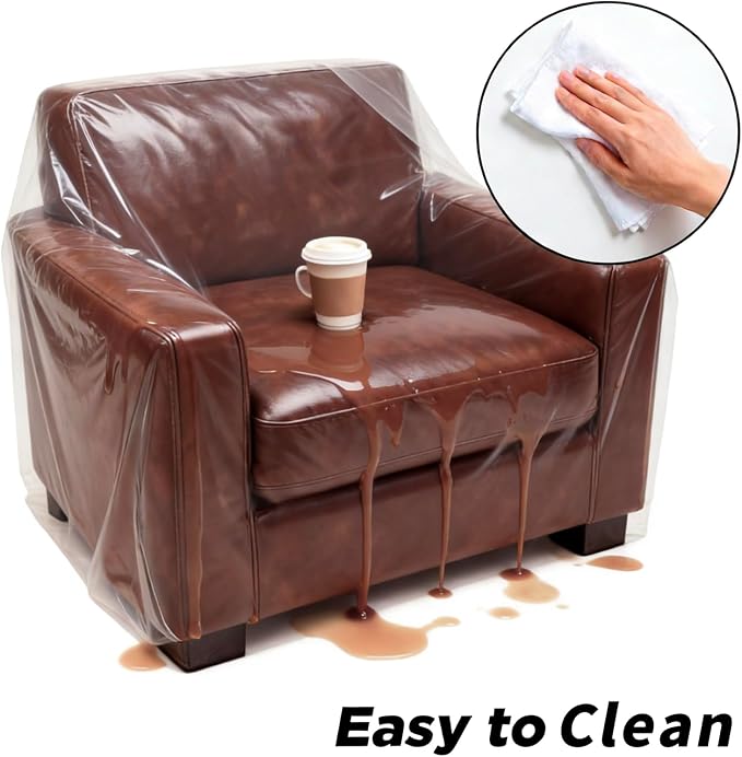 Plastic Chair Cover Furniture Cover with Elastic Band, Clear Recliner Cover Protector for Moving and Storage, Waterproof & Dustproof Moving Bags for Armchair Slipover 34W x 42D x 48H Inches (Chair)